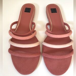 WHBM Briella Strappy Slip On Flats Sandals Open Toe Slides Adobe Pink Size 9.5